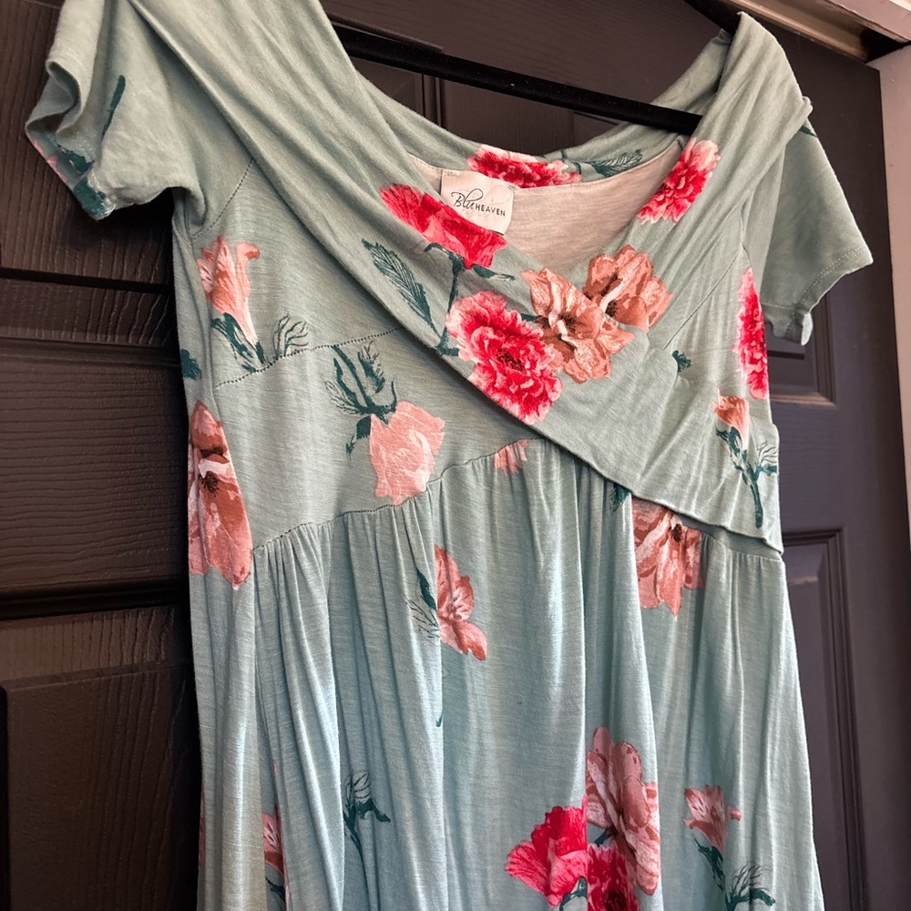 Floral Print Dress with Crossed Neckline